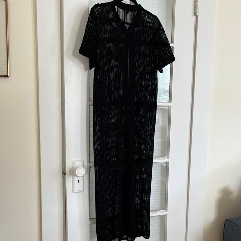 Uniqlo Knit Lace Black Sheer Knit Button-Up Dress - Picture 3 of 8
